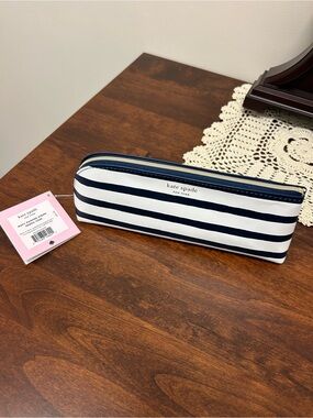 kate spade Navy and White Striped pencil Pouch